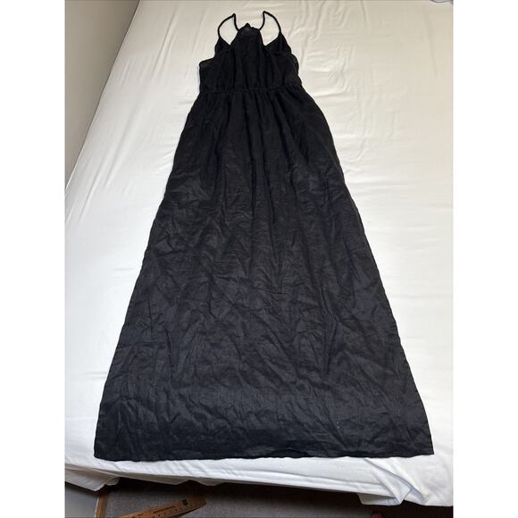 J Crew Beach Cover Up Maxi Dress 100% Linen Black Elastic Waist Womens Small EUC - Picture 14 of 16